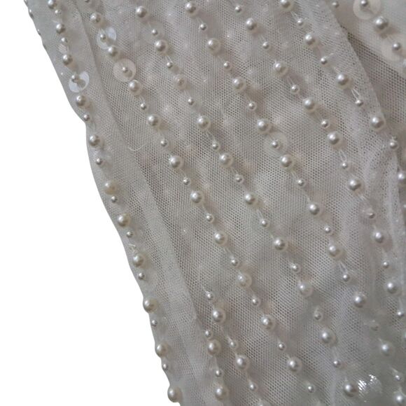 NWT Mac Duggal Gown Womens 2 Ivory One Shoulder Pearl Sequin Asymmetrical Bridal - Picture 8 of 16